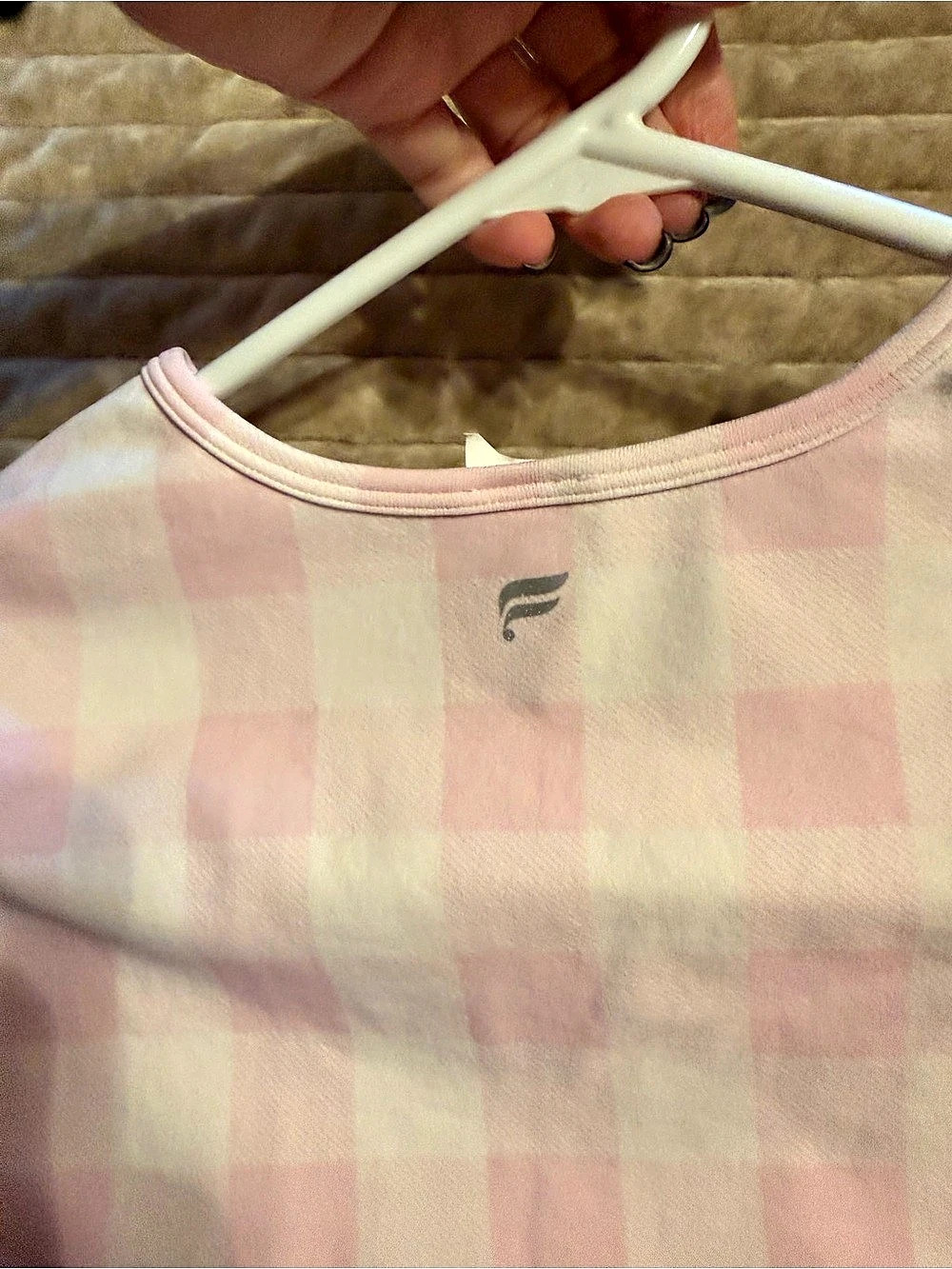 Fabletics Sleek Seamless Long-Sleeve Top Pink & White Gingham